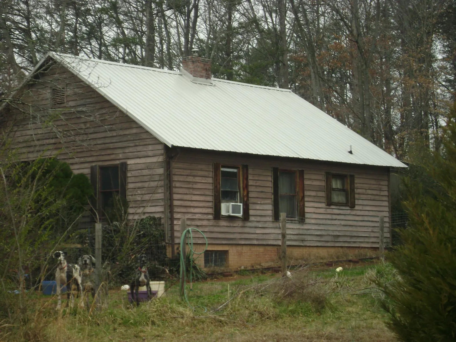 White metal roof on an old wood sided farmhouse, from a Metal Roof Installation job in Payette